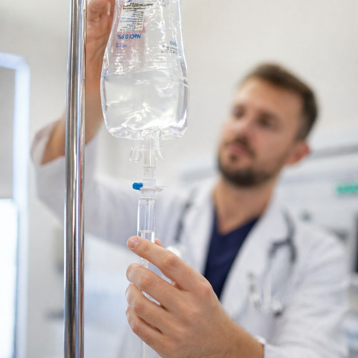 Врач ставит капельницу для детоксикации организма от алкоголя