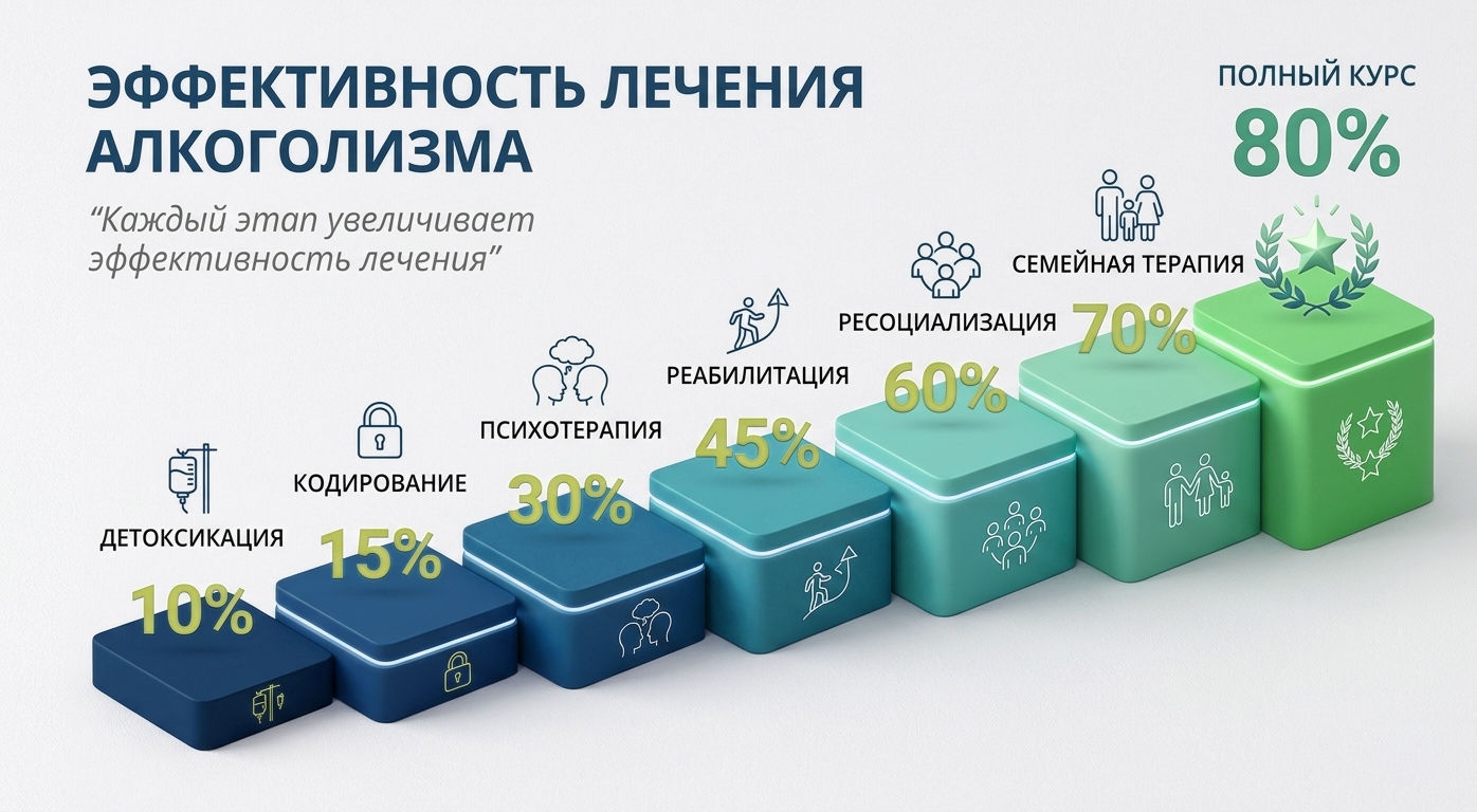 Инфографика с этапами лечения от детоксикации до полного курса — эффективные стратегии избавления от алкогольной зависимости.