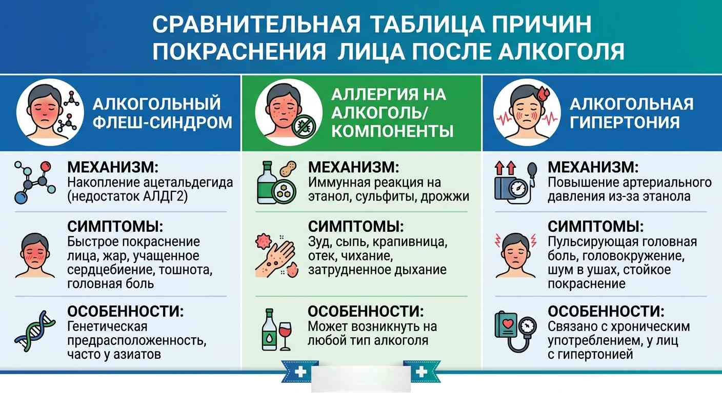 Дифференциальная диагностика причин покраснения лица после алкоголя: флеш-синдром, аллергия, гипертония