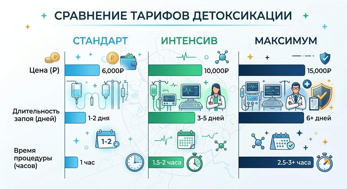 Сравнение стоимости программ детоксикации на дому в Москве по тарифам